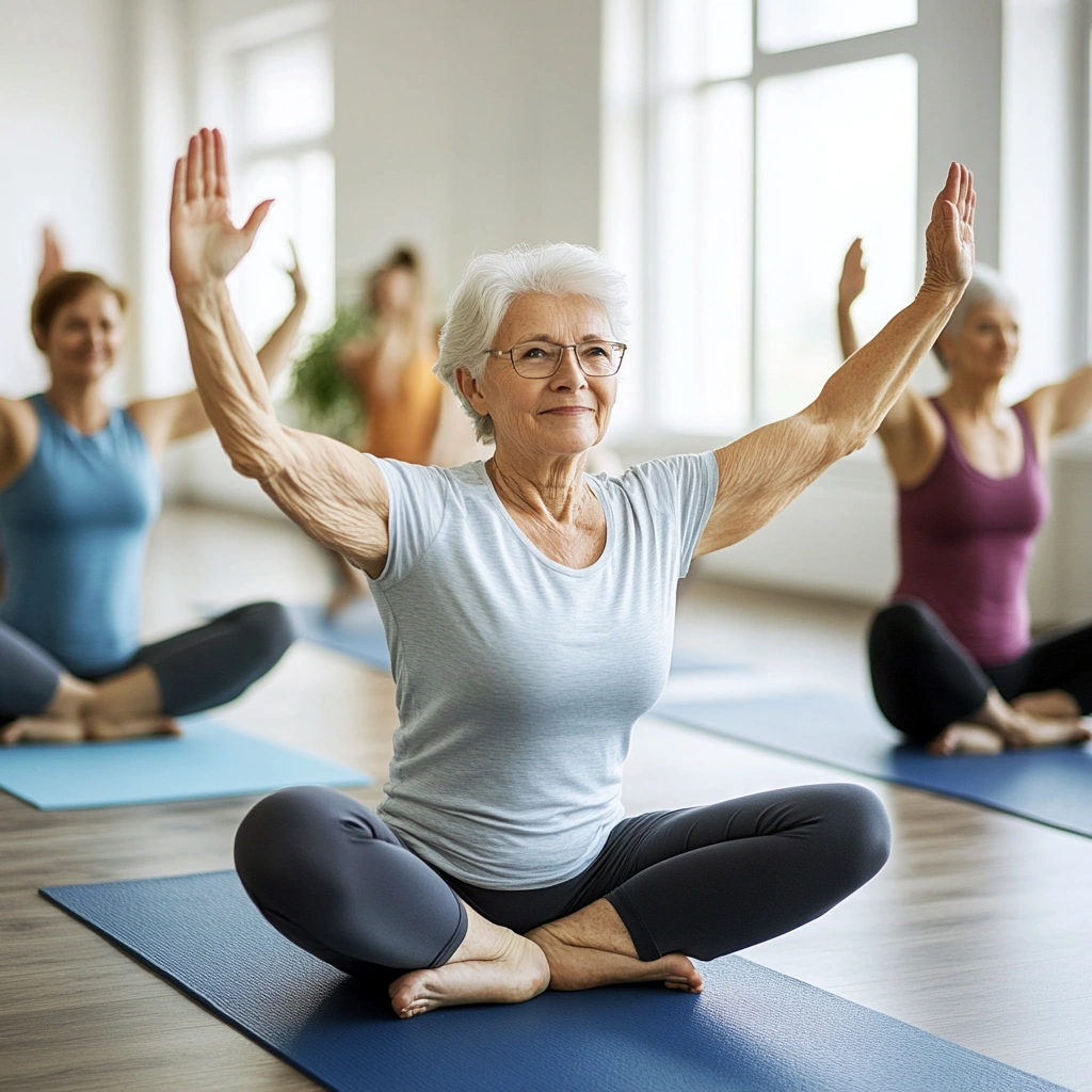 Учасники програми 'М'яка йога' виконують вправи на розтяжку